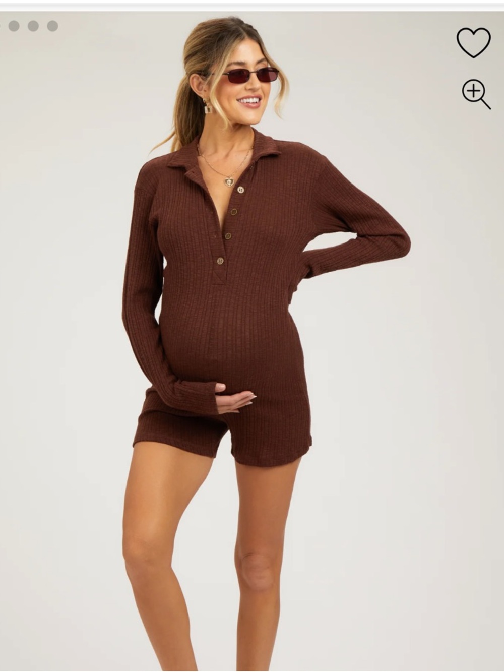 Brown Rib Knit Maternity Romper